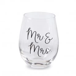 Mud Pie 44600021 Established 2019 Mrs Wedding Wine Glass Set One Size Black