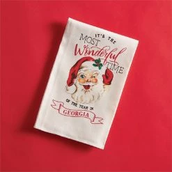 Mud Pie South Carolina Santa Stop Here Christmas Towel