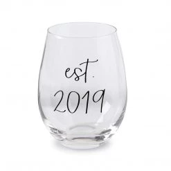 Mud Pie 44600021 Established 2019 Mrs Wedding Wine Glass Set One Size Black