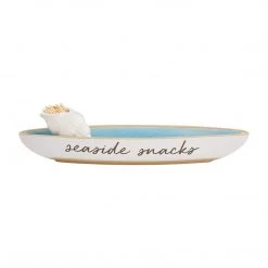 Mud Pie Seaside Snacks Olive Boat, Tray 3" X 14" | Shell 3" X 3 1/4", White