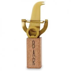 Mud Pie Barware Block Set, Size: Knife 6 1/4" | Peeler 5 1/2" | Opener 4 3/4" 3 1/2" X 2", Brown, Gold