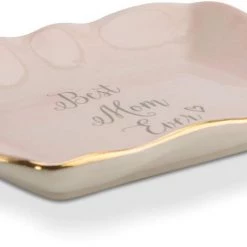 Pavilion Gift Company Plain Emmaline - Best Mom Ever Pink And Gold Ceramic Jewelry Dish Pavilion Gift Co.