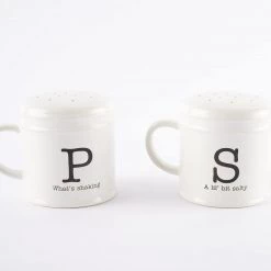 Mud Pie Circa Ceramic Salt And Pepper Shakers, White, 3.25" X 3.25" 12 Mud Pie Circa Ceramic Salt And Pepper Shakers, White, 3.25