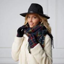 Mud Pie Red Tartan Scarf & Glove Holiday Gift Set In Navy