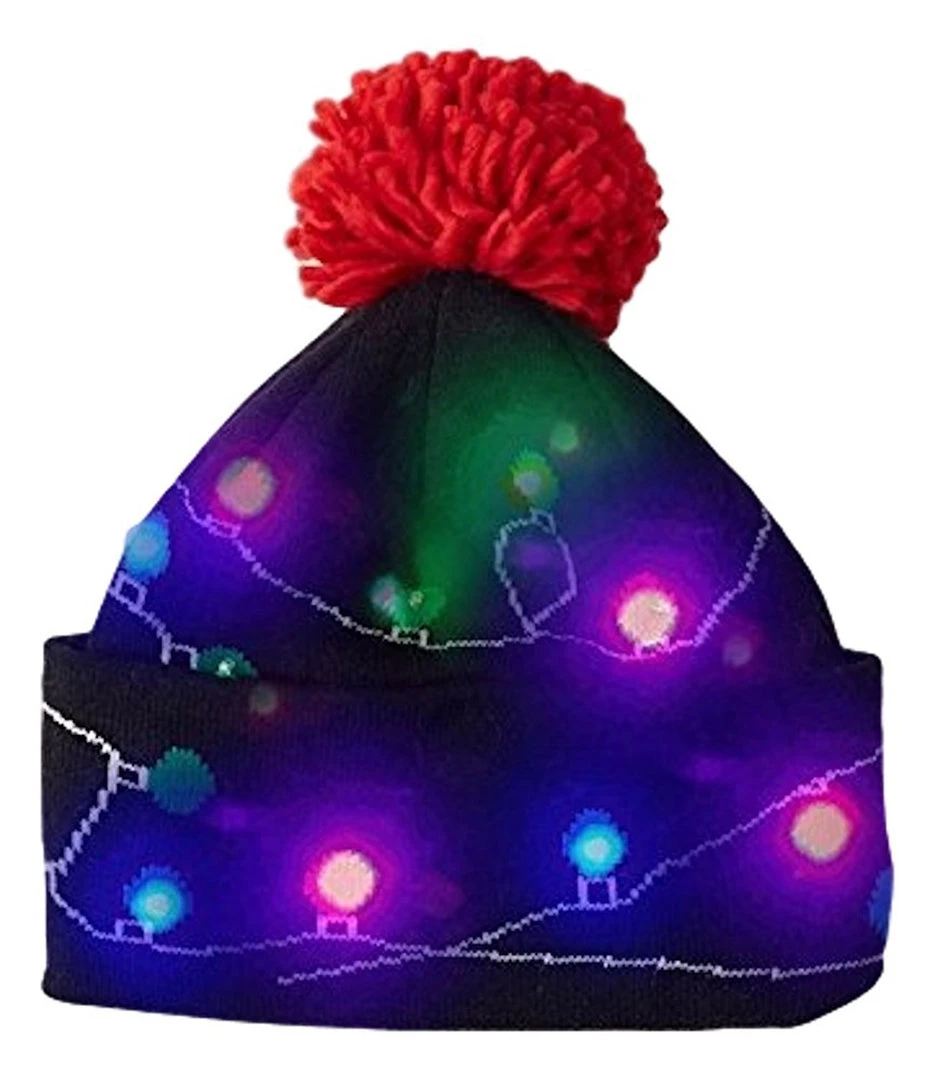 Two's Company Decked Out LED Christmas Light Knit Hat With Pom Pom 2 Two's Company Decked Out LED Christmas Light Knit Hat With Pom Pom