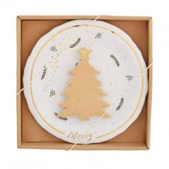 Mud Pie Tree Cheese, 2 Piece Set, White, 41100046, "plate 8 1/2"" | Napkin 5"" X 3 3/4"""