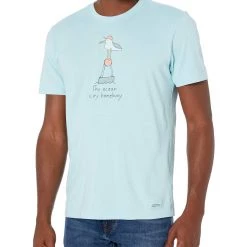 Life Is Good Mens Crusher Beach/Ocean Graphic T-Shirt, Ocean Beach Blue, Large