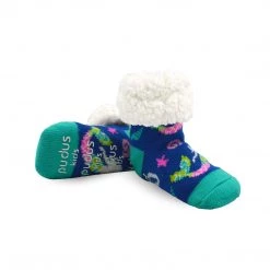 Pudus Cozy Kids & Toddler Slipper Socks With Non-Slip Grippers & Warm Fleece Lining Classic Mermaid Blue Kids