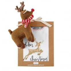Mud Pie Christmas Knit Rattle Gift, 2 Piece Set, Reindeer