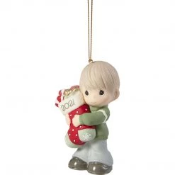 Precious Moments 211010 You Fill Me With Christmas Cheer 2021 Dated Boy Bisque Porcelain Ornament , White