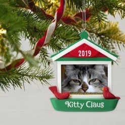Hallmark Keepsake 2019 Kitty Claus Cat In Bird Feeder Dated Photo Frame Ornament