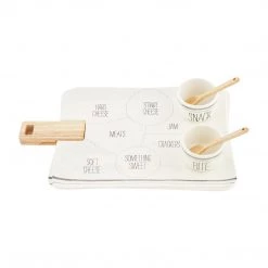 Mud Pie Bistro Board And Dip Set, White, Board 10" X 15 1/2"