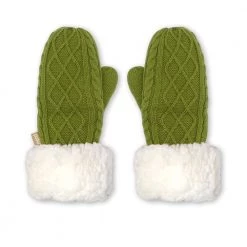 Pudus Chenille Cable Knit Winter Mittenss For Women, Fleece-Lined Warm Gloves Cable Knit Green