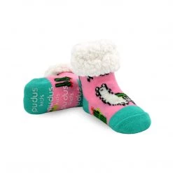 Pudus Cozy Kids & Toddler Slipper Socks With Non-Slip Grippers & Warm Fleece Lining Classic Llama Pink Kids