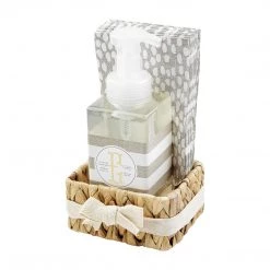 Mud Pie, Letter E Initial French Vanilla Scented Hand Soap & Towel Basket Set, Soap 17 Oz | Napkins 7 3/4" X 4" 2 1/2" X 4 1/4" X 3 1/2"