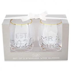 Mud Pie Mr. & Mrs. Embossed Wine Glass Set Of 2 Dated 2020