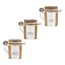 Mud Pie Circa Mug And Coffee Scoop Set, In Memory, Mug 4.5" X 5" X 3.5"dia | Scoop Clip 6.75"