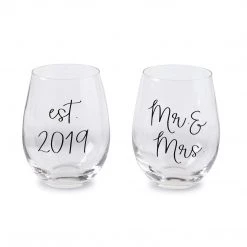 Mud Pie 44600021 Established 2019 Mrs Wedding Wine Glass Set One Size Black