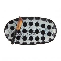 Mud Pie Black Reactive Platter Set, Dot, 5.25" X 9.625"