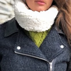 Pudus Cable Knit Winter Infinity Scarf, Fleece-Lined Neck Warmer Circle Snood Cable Knit Green