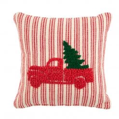 Mud Pie Truck Small Knotted Pillow, Red Truck With Tree