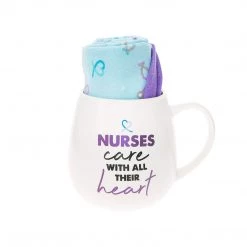 Pavilion Gift Co. Pavilion Gift Company Nurses Care Heart Socks & 15.5 Oz Coffee Cup Mug Gift Set, White