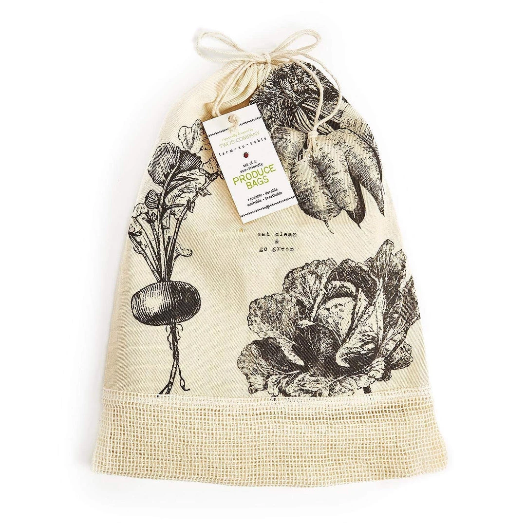 Two's Company 53069 Eat Clean & Go Green Reusable Produce Bags, Set Of 4 3 Two's Company 53069 Eat Clean & Go Green Reusable Produce Bags, Set Of 4