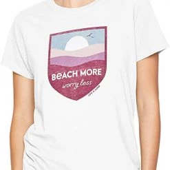 Life Is Good Products Life Is Good Womens Beach/Ocean Graphic V-Neck T-Shirt, Beach Cloud White, Large