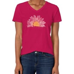 Life Is Good Products Life Is Good Womens Crusher Flower Graphic V-Neck T-Shirt, Watercolor Sangria Red, Large