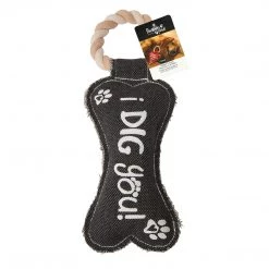 Pavilion Gift Company Pavilion's Pets-Gray Bone Canvas And Rope Dog Squeaky Toy-I Dig You Pavilion Gift Co.