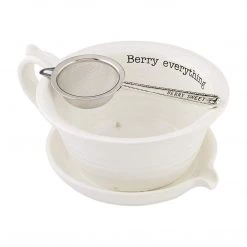 Mud Pie Circa Berry Strainer, Dish 6 1/2" X 8 1/2" | Utensil 6 1/2", White