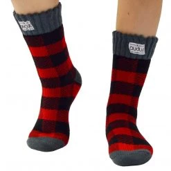 Pudus Womens Warm Short Boot Socks W 6-10 Fleece-Lined Crew-Length Winter Socks Lumberjack Red