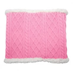 Pudus Cable Knit Winter Infinity Scarf, Fleece-Lined Neck Warmer Circle Snood Cable Knit Pink