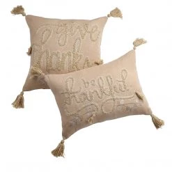 Mud Pie Thankful Tufted Pillow, 14" X 20", Tan