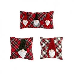 Mud Pie Red Square Small Tartan Gnome Pillow