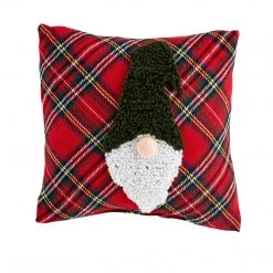 Mud Pie Red Square Small Tartan Gnome Pillow