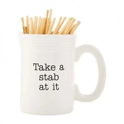 Mud Pie Ceramic Toothpick Holder With Sentiment - Take A Stab At It