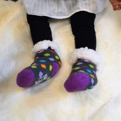 Pudus Cozy Kids & Toddler Slipper Socks With Non-Slip Grippers & Warm Fleece Lining Polka Dot Multi