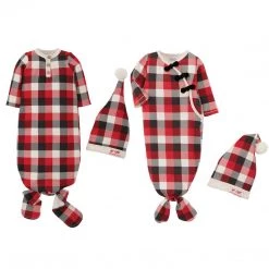 Mud Pie Buffalo Check Gown Cap Set Of 2 (Boy)