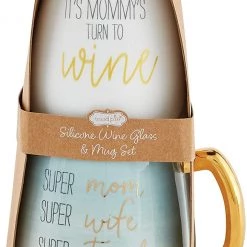 Mud Pie BLUE MOM SILICONE WINE MUG SET
