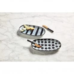 Mud Pie Reactive Black Platter Set, Stripe, 5.25" W X 9.625"