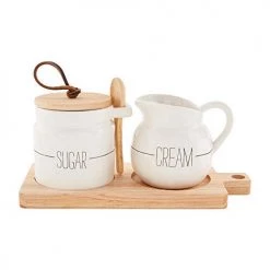 Mud Pie House Cream And Sugar Set, 3" X 2 3/4" 3 3/4" X 3" | Tray 4" X 8" | Spoon 4 1/2", White