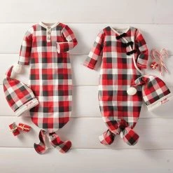 Mud Pie Buffalo Check Gown Cap Set Of 2 (Boy)