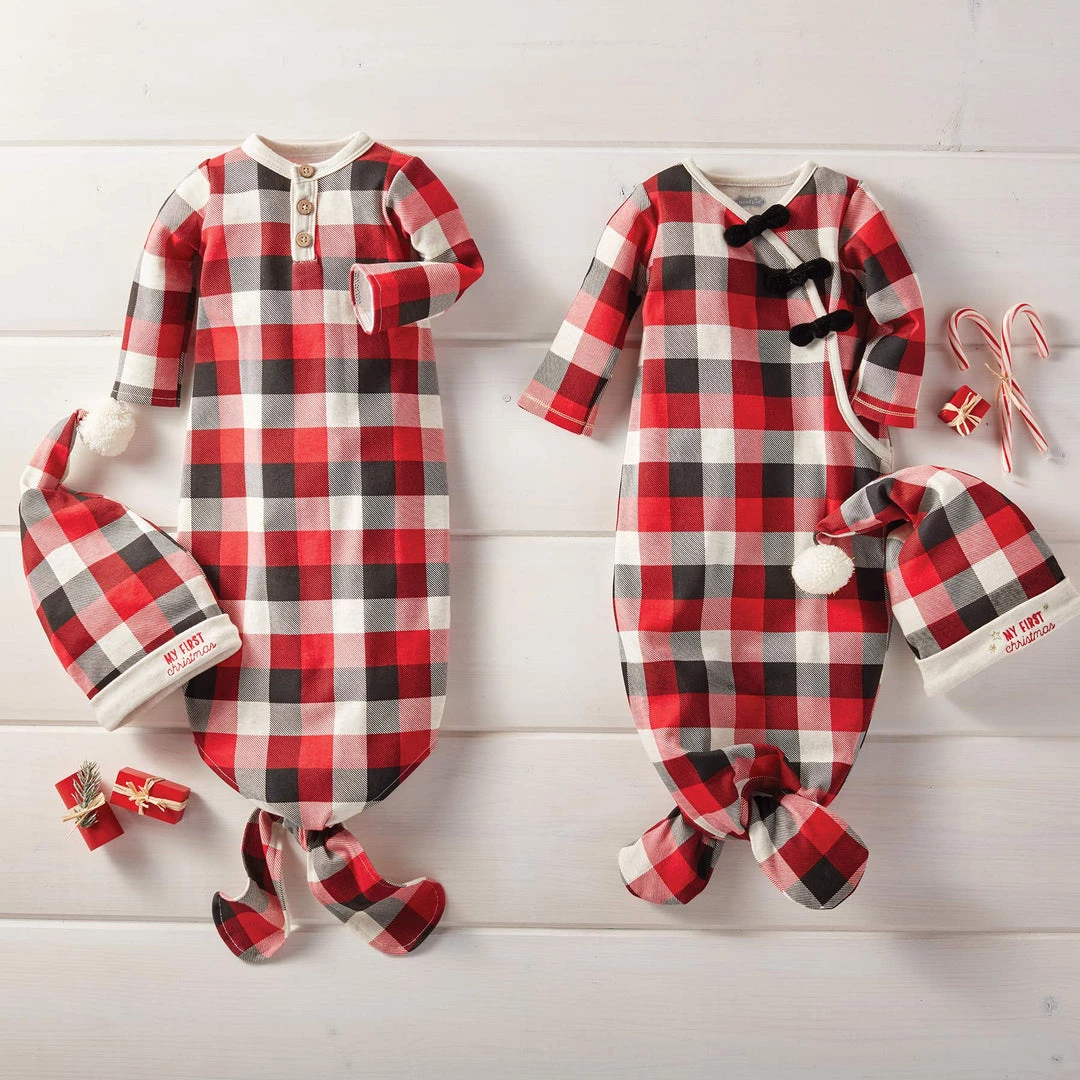 Mud Pie Buffalo Check Gown Cap Set Of 2 (Girl) 4 Mud Pie Buffalo Check Gown Cap Set Of 2 (Girl)