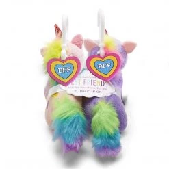 Two's Company 43754 Magical Best Friends Plush Unicorns With Rainbow Hearts Embroidery, BFF Charm And Clip-on Attachment, Set Of 2, 5.25-inch Length
