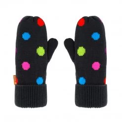 Pudus Kids Winter Knit Mittens, Fuzzy Sherpa-Lined Warm Gloves For Boys & Girls Polka Dot Multi - Kids