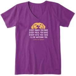 Life Is Good Products Life Is Good. Womens Crusher Vee: I'll Be Watching You, Happy Plum-Large
